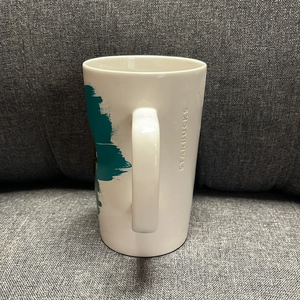 Starbucks 2014 Gold Dot Collection Mug- Green Brush Strokes